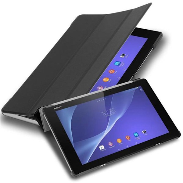 Etui för Sony Xperia Tablet Z2 (10,1 tum) Fodral i SVART SATIN Tablettfodral Skydd Auto Wake Up Plånbok Svart