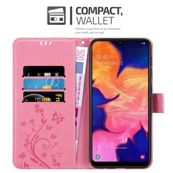 Fodral till Samsung Galaxy A10 - CADORABO - Blommönster - Imiterat läder - Stativfunktion - 3 kortplatser Rosa