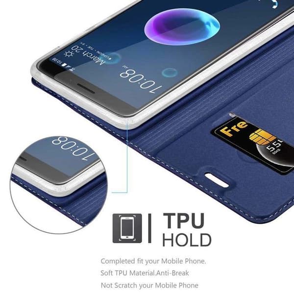 Flipfodral för HTC Desire 12 i MÖRKBLAU CLASSY Plånbok Stötsäker Blå