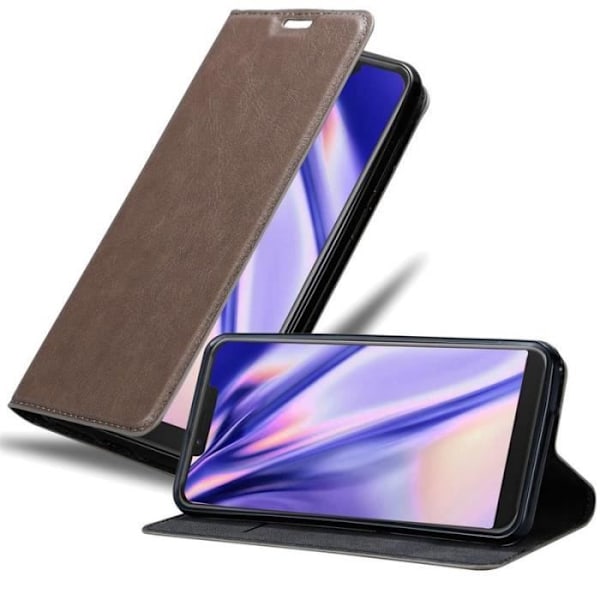 Coque plånbok - CADORABO - WIKO VIEW 2 GO - Syntetläder brun - Magnetstängning - 360° flip kastanj