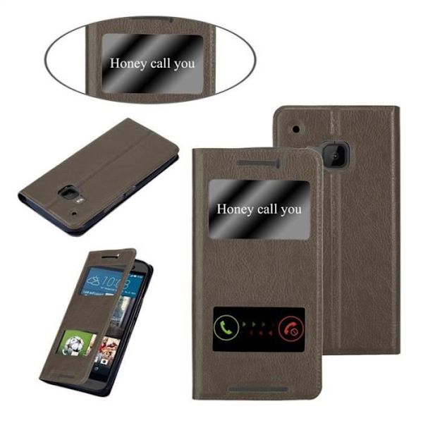 Cadorabo Fodral för HTC One M9 i STONE BROWN – Skyddsfodral med horisontellt stativ och två fönster – View Folio Pocket Case
