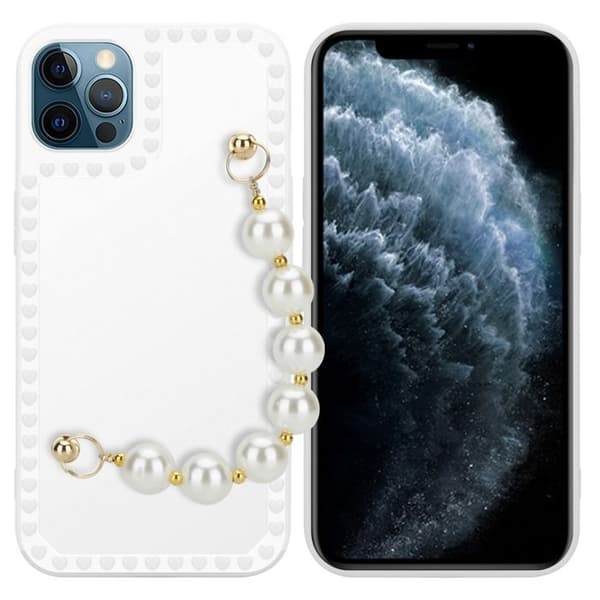iPhone 12 PRO MAX Fodral Vit med pärlor och handledsrem Vit