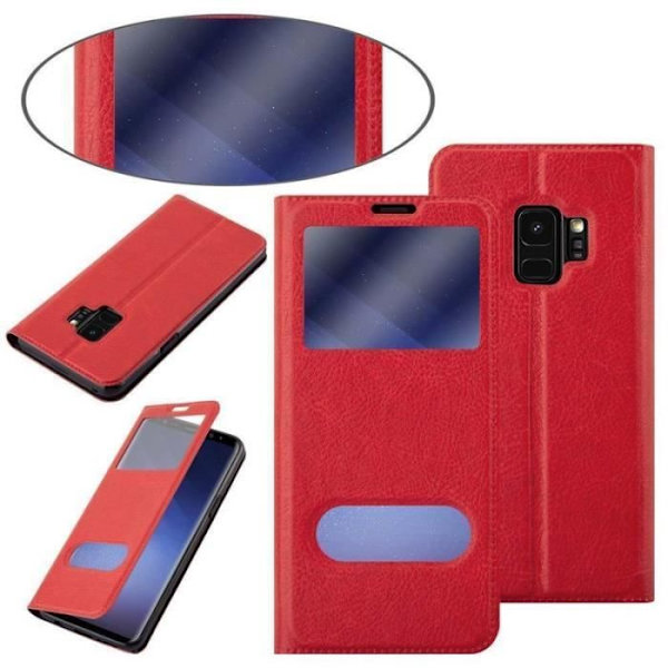 Cadorabo-fodral för Samsung Galaxy S9 i SAFFRONRÖD – Skyddsfodral med horisontellt stativ och två fönster – View Pocket-fodral