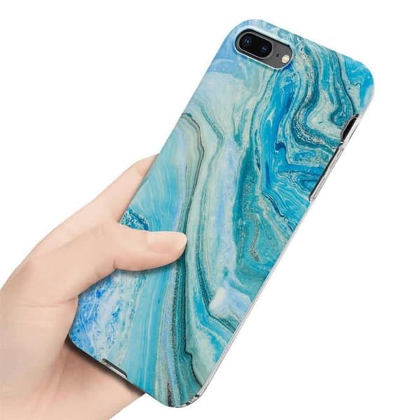 Etui för iPhone 7 PLUS / 7S PLUS / 8 PLUS Marmor Blå Grön No. 25 Etui Fodral Skydd Blå