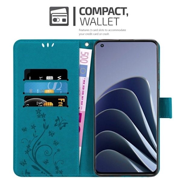 Coque för OnePlus 10 PRO 5G Fodral i BLÅ BLOMMÖNSTER Etui Case Cover Skydd Blommig Plånbok Wallet Blå