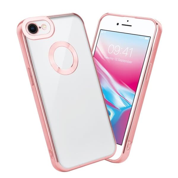 Skal för iPhone 7 / 7S / 8 / SE 2020 Transparent - Rosa Stötskydd Chrome Design Vit