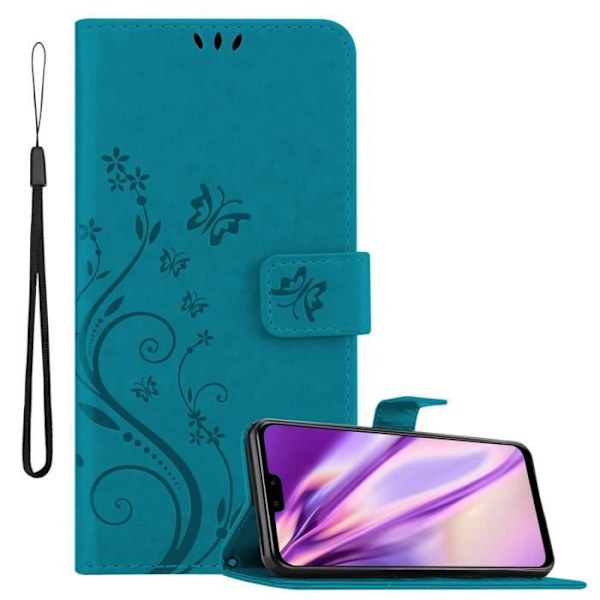 Etui för Huawei Y9 2019 - CADORABO - BLÅ FLORAL - Syntetläder - Ställfunktion - Platser för kort BLOMMA BLÅ