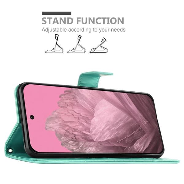 Fodral med lock för Google Pixel 9, Turkos Blommönster, Skyddande Design, Plånbok Blå