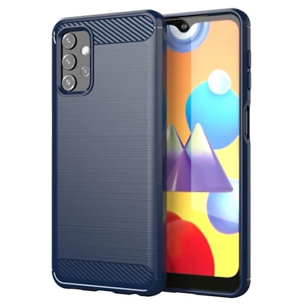 Skyddsfodral - CADORABO - Samsung Galaxy A32 5G - Flexibel TPU - Kolfiberdesign - Borstat rostfritt stål Blå