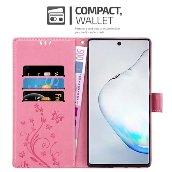 Fodral till Samsung Galaxy NOTE 10 PRO - CADORABO - Rosa - Imiterat läder - Blommönster - 3 kortplatser Rosa