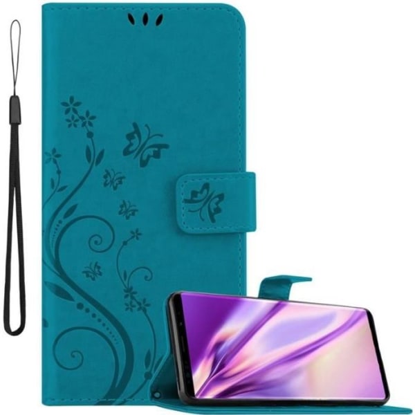 Mobilskal för Samsung Galaxy NOTE 9 - CADORABO - Blommönster - Blå - Syntetläder Blå