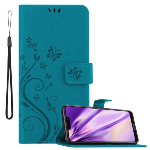 Etui för Honor 8C - CADORABO - BLÅ BLOMMÖNSTER - Syntetläder - Ställfunktion - Fack för kort BLOMMA BLÅ