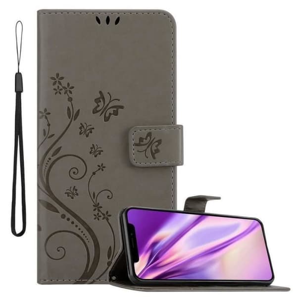 Fodral med lock för iPhone 11 Etui i GRÅ BLOMMIG Design Blomster Plånboksskydd BLOMMIG GRÅ