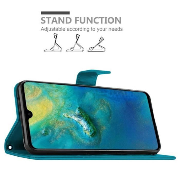 Fodral till Huawei MATE 20 - CADORABO - Blommönster - Imiterat läder - Stativfunktion - 3 kortplatser Blå