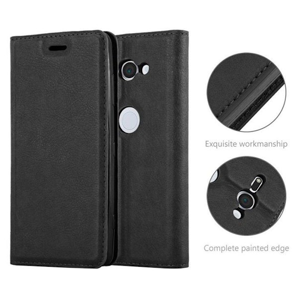 Coque för Sony Xperia XZ2 COMPACT Fodral i NATT-SVART Etui Case Cover Skydd Plånbok Wallet Svart