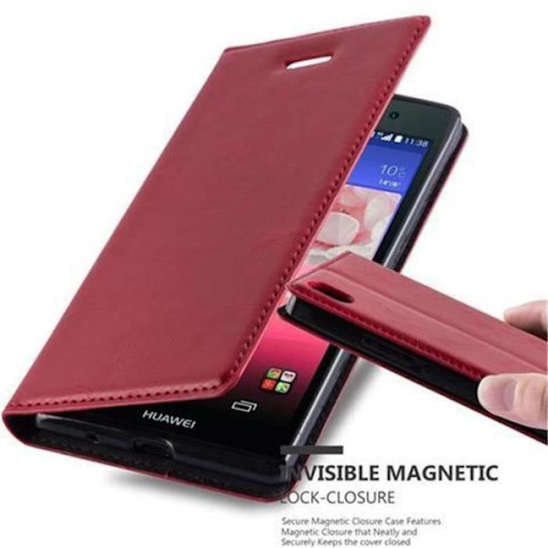 Cadorabo Huawei P7 Fodral APPLE RÖD Osynlig MAGNETISK STÄNGNING Fodral Fodral stöder stativ och kortplats