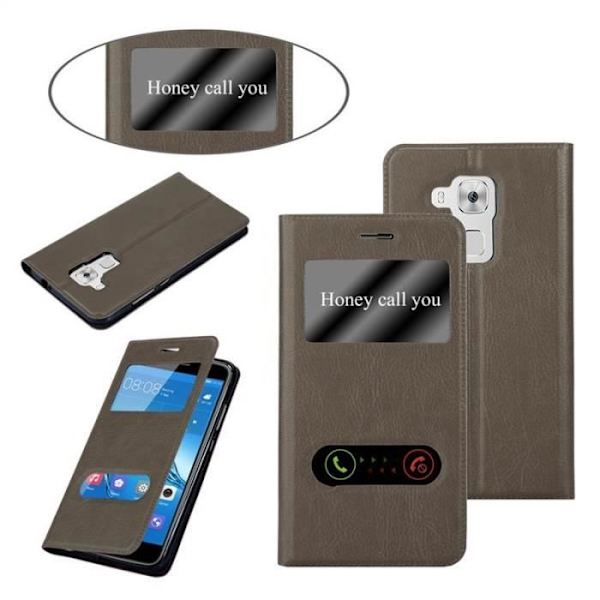 Cadorabo Fodral för Huawei NOVA PLUS i STONE BROWN – Skyddsfodral med horisontellt stativ och två fönster – View Pocket Case