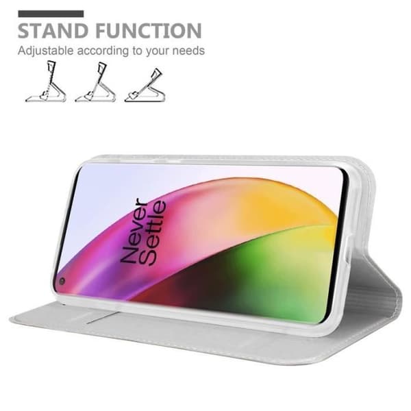 Flipfodral för OnePlus 8 Etui i KLASSISK SILVER Skyddande Plånbok KLASSIG ARGENT