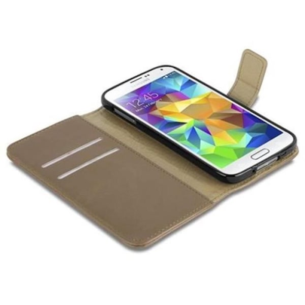 Cadorabo Fodral Samsung Galaxy S5 / S5 NEO BRUN CAPPUCINO LYX Magnetisk Fodral Fodral stöder stativ och kortplats
