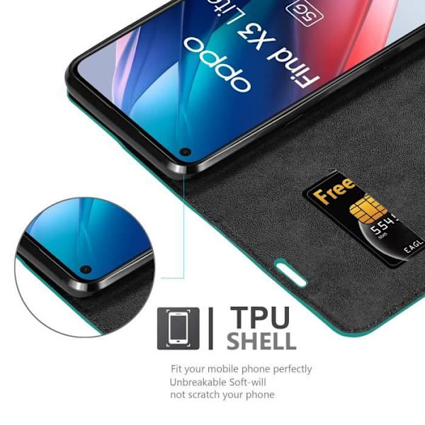 Oppo FIND X3 LITE fodral - CADORABO - Petrol turkos - Bokfodral med stativfunktion och magnetisk stängning Turkos olja