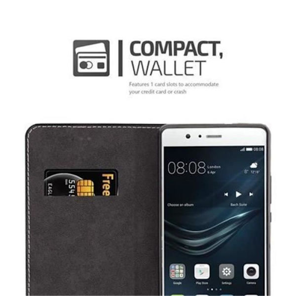 HUAWEI P9 LITE FODRAL I SVART BRUNT BY CADORABO (COMBI PU-SIMILIDAIM DESIGN) HELT SKYDDSFODRAL MED KLAPP