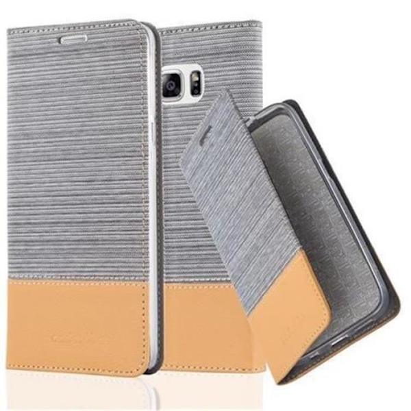 Cadorabo Fodral för Samsung Galaxy NOTE 5 LJUSGRÅ BRUN TYG-IMATISK LÄDER Fodral Fodral Magnetiskt stöder stativkortplats