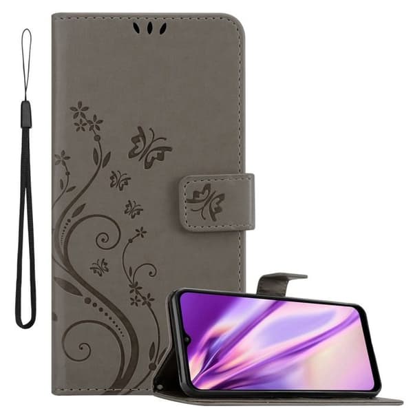 Fodral med lock för Samsung Galaxy A03s Etui i GRÅ BLOMMÖNSTER Skydd Design Blommig Plånbok Grå