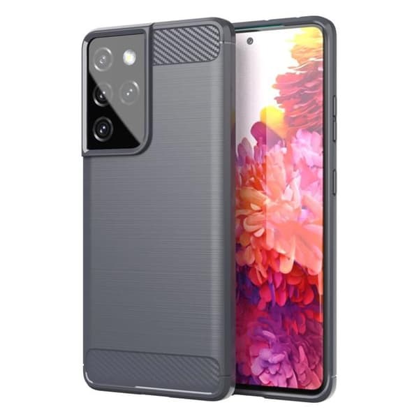 Skyddsfodral för Samsung Galaxy S21 ULTRA BORSTAD GRÅ Kolfiberdesign Grå
