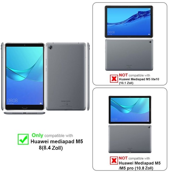 Etui för Huawei MediaPad M5 8 (8.4 tum) Fodral i SATIN SVART Tablet Case Täcker Skydd Auto Vakna Portfölj Wallet Svart
