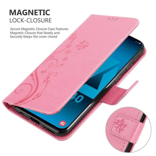 Fodral till Samsung Galaxy A40 / A40s - CADORABO - Rosa - Imiterat läder - Blommönster - 3 kortplatser Rosa