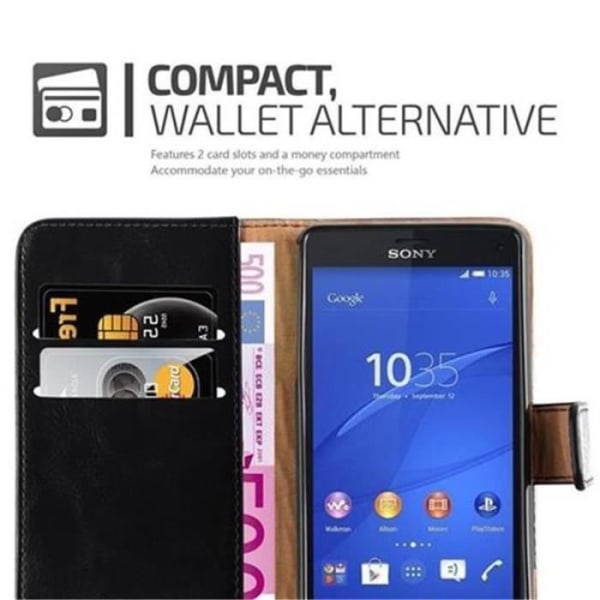 Cadorabo Sony Xperia Z3 COMPACT JET BLACK LYX Fodral Fodral Fodral Fodral Magnetskydd stöder stativ och kortplats