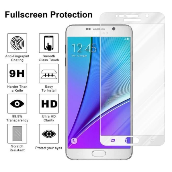 Cadorabo härdat glas Samsung Galaxy NOTE 5 Helfilmsskärmsskydd Glasskärmsskydd TRANSPARENT med VIT