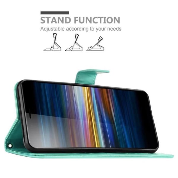 Etui för Sony Xperia L3 - CADORABO - Turkosblommig - Syntetläder - Ställfunktion - Platser för kort Blommig turkos