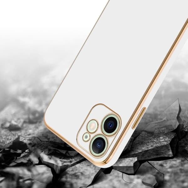 iPhone 12 MINI Glansig Vit - Guld med skydd för kameran Vit