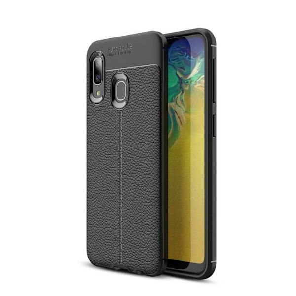 Fodral - CADORABO - Galaxy A10e / A20e - Ljusskydd - Imiterat läder - Silikon TPU Djup svart