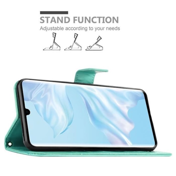 Fodral till Huawei P30 PRO - CADORABO - Blommönster - Imiterat läder - Stativfunktion - 3 kortplatser Grön