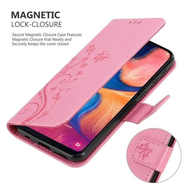 Fodral till Samsung Galaxy A20e - CADORABO - Blomdesign - Imiterat läder - Stativfunktion - 3 kortplatser Rosa