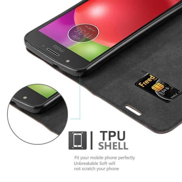 Motorola MOTO E4-fodral i kaffebrunt från Cadorabo (design med Osynlig magnetisk stängning) Helt skyddsfodral med flipflik