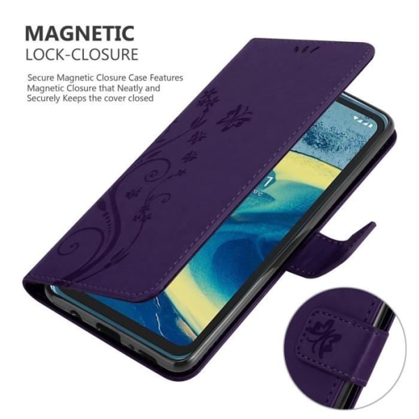 Coque - CADORABO - Nokia XR20 - Floral - Similicuir - Magnetisk stängning Mörk lila