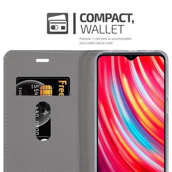 Plånboksfodral - CADORABO - Xiaomi RedMi NOTE 8 PRO - Imiterat läder - Horisontellt stativ - Kortfack Svart