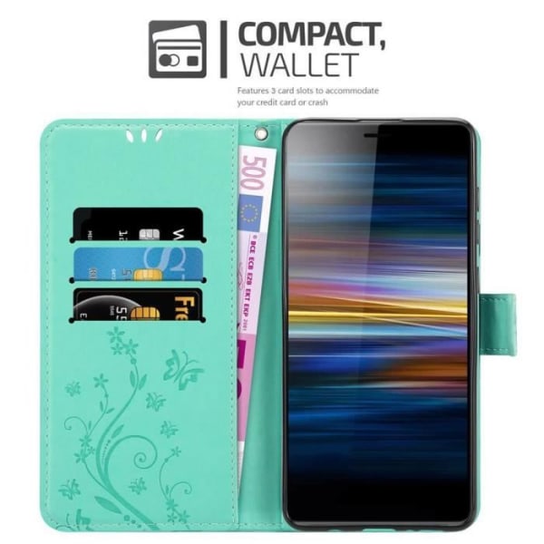 Etui för Sony Xperia L3 - CADORABO - Turkosblommig - Syntetläder - Ställfunktion - Platser för kort Blommig turkos