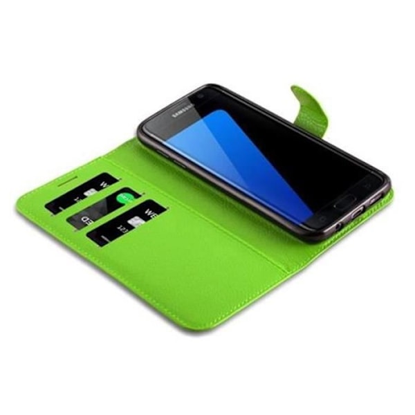 Cadorabo Fodral Samsung Galaxy S7 EDGE GRÖN Fodral Fodral Fullt skydd Magnetiskt spänne Stöder stativkortplats