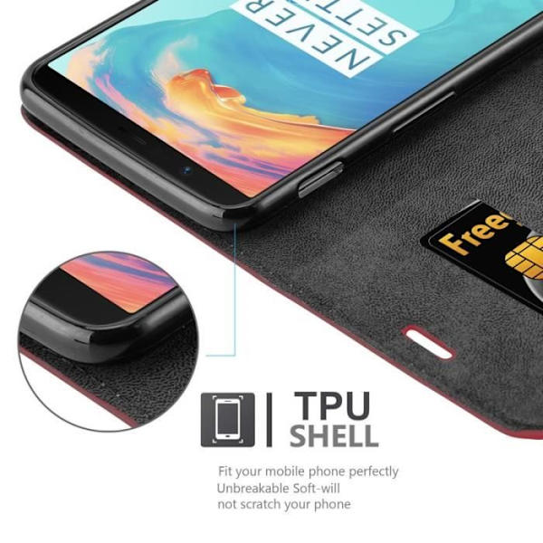 OnePlus 5T-fodral i APPLE RED från Cadorabo (INVISIBLE MAGNETIC CLOSURE Design) Helt skyddsfodral med flipflik