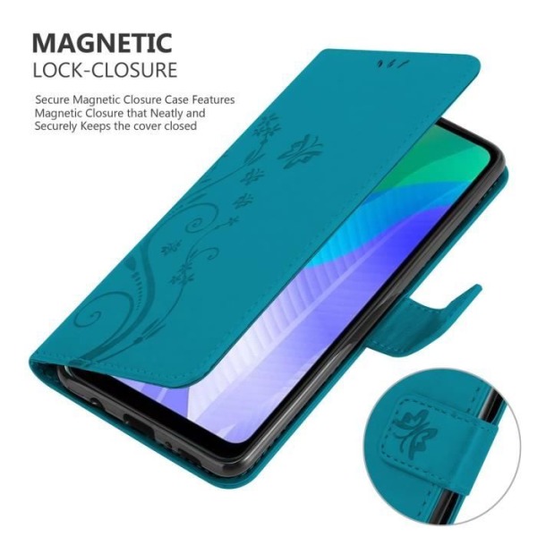 Coque - CADORABO - Huawei Y6P - Similläder - Blommig - Ställfunktion - Platser för kort BLOMMA BLÅ
