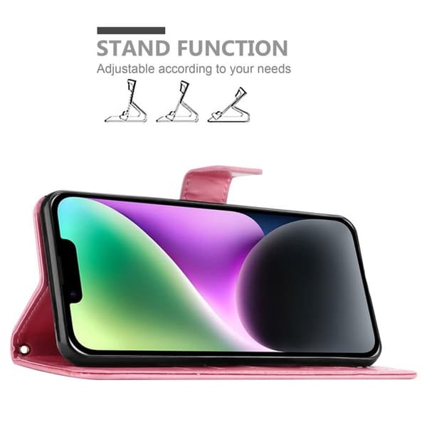 Fodral med lock för iPhone 14 PLUS Etui i ROSA BLOMMÖNSTER Skydd Design Blommig Plånbok Ros