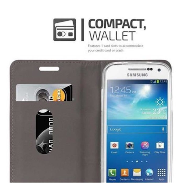 Cadorabo Fodral för Samsung Galaxy S4 MINI LJUSGRÅ BRUNT TYG-FAUX LÄDER Fodral Fodral Magnetisk Stöder Stand Card Slot