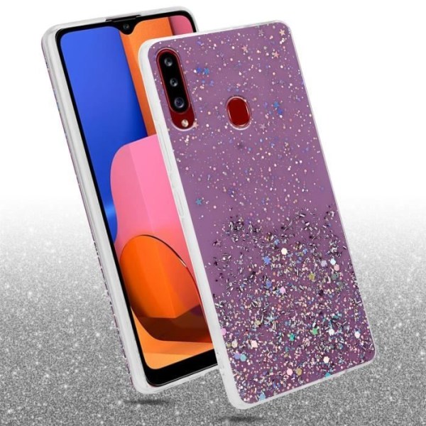 Fodral för Samsung Galaxy A20s Fodral i lila med glitterfodral Skyddande silikon TPU Glitter paljetter