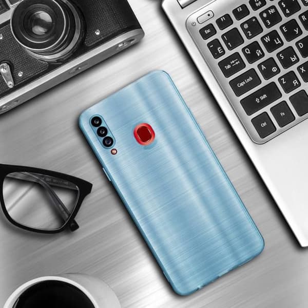 Skyddsfodral för Samsung Galaxy A20s Borstad Turkos Kamera Blå