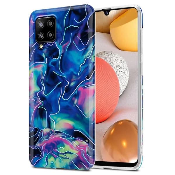 Skyddsfodral för Samsung Galaxy A42 4G i Blå Rosa Marmor Nr. 17 Blå