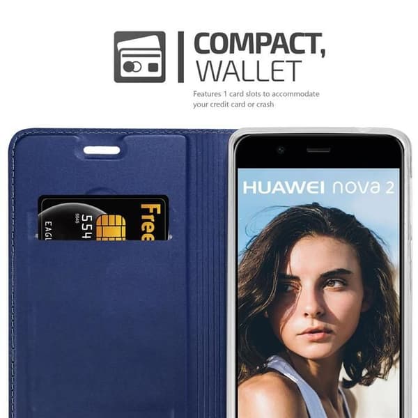Flip-fodral för Huawei NOVA 2 Etui i MÖRKBLAU CLASSY Plånbok Stötsäker Blå